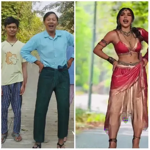 Two Friends and Traditional Dancer
