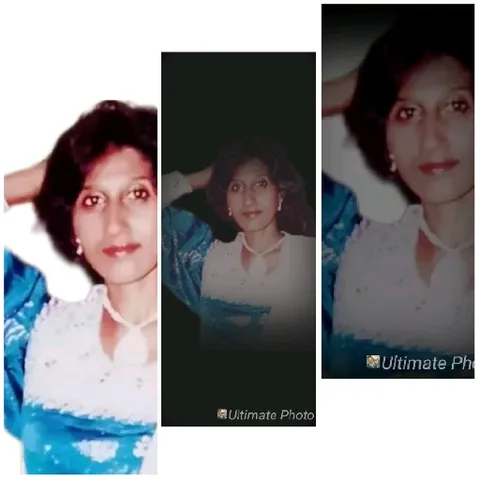 Three Poses in Blue and White Outfit