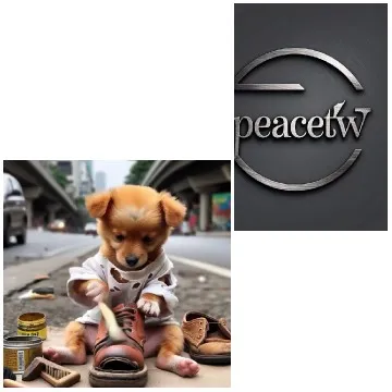 Puppy Polishing Shoe on Sidewalk