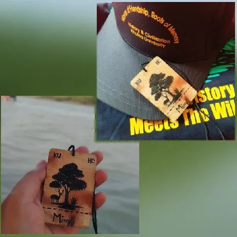 Engraved Tag in Hand and on Hat