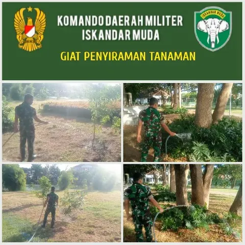 Military Person Watering Plants