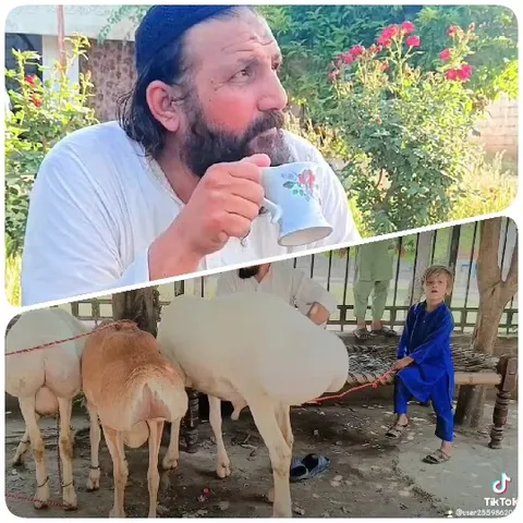 Man with Floral Cup and Child with Sheep