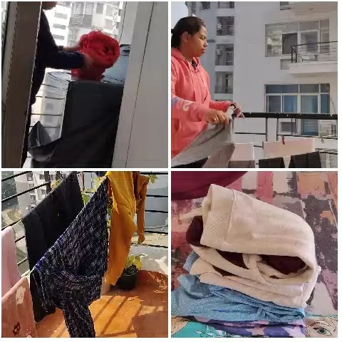 Clothes on Railing and Colorful Surface