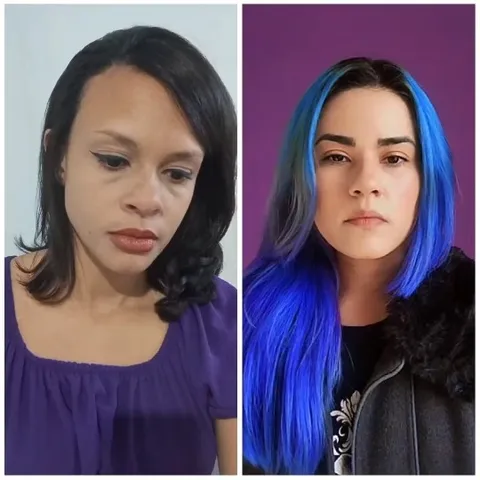 Two Women Against a Purple Background