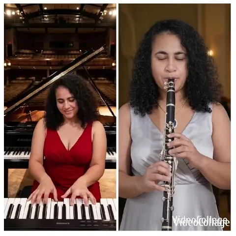 Woman Playing Piano and Clarinet