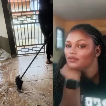 Mopping Floor and Close-Up Portrait