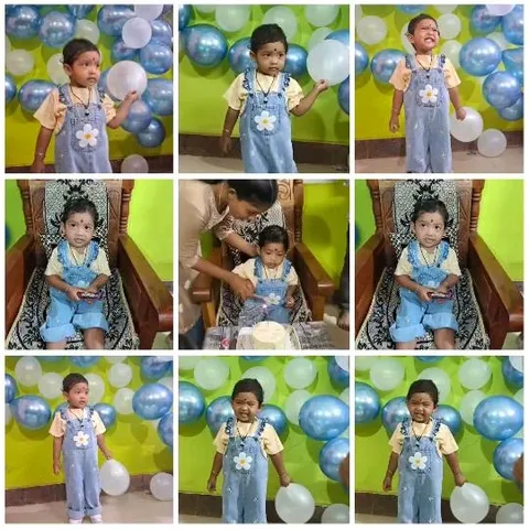 Child with Cake and Balloons
