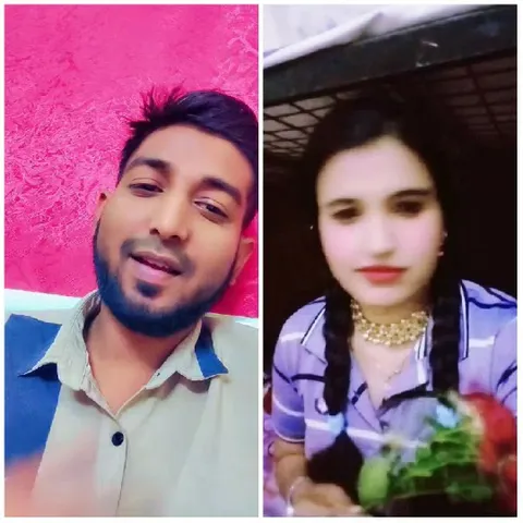 Smiling Man with Woman Holding Roses