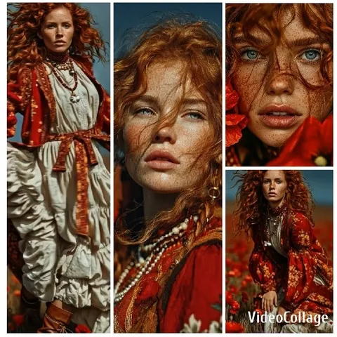 Red-Haired Woman in Outdoor Portraits