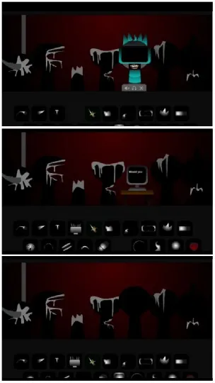 Silhouetted Figures Against Red Background