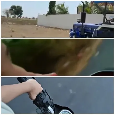 Tractor, Motorcycle, and Blurred Focus