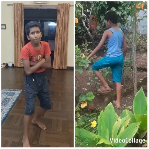 Child Indoors and Outdoors in Garden