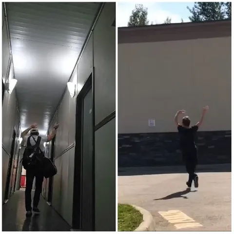 Walking in Corridor, Leaping Outdoors