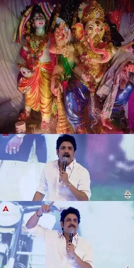 Hindu Statues and Man Speaking