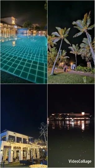 Nighttime Pool and Waterfront Views