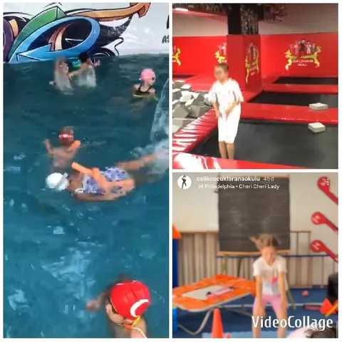Children Swimming and Trampoline Fun