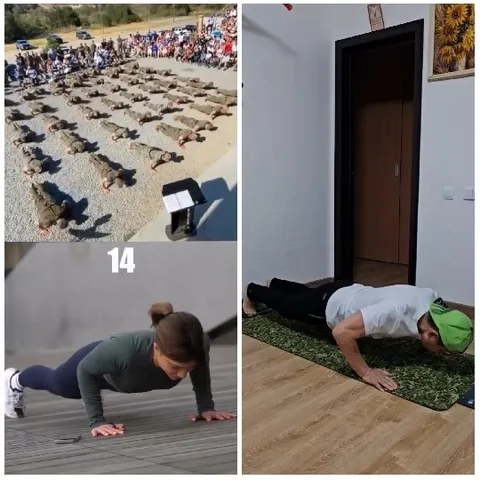 Group Exercising Outdoors with Crowd