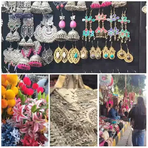 Earrings, Lilies, Textile, Market Scene