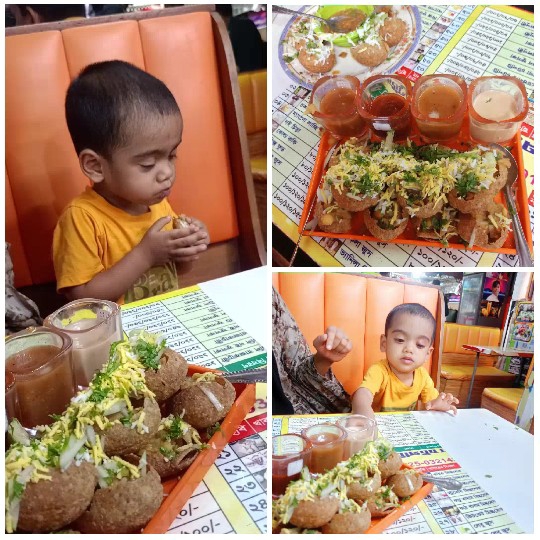 Child Enjoying Pani Puri at Restaurant
