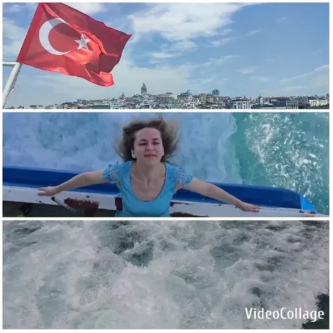 Flag, Woman on Boat, and Water