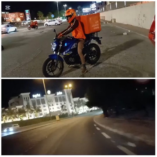 Motorcycle Delivery at Night