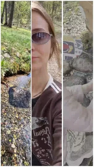 Scenic Stream and Decorated Rock