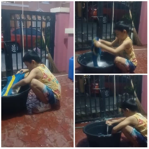 Child Playing with Water and Bubbles