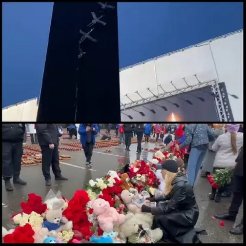 Monument and Makeshift Memorial Scene
