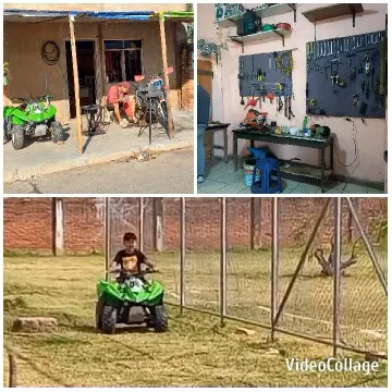 Person Sitting Under Awning with Quad Bike