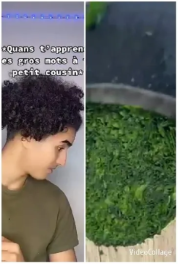 Curly Hair With Green Leaf Close-Up