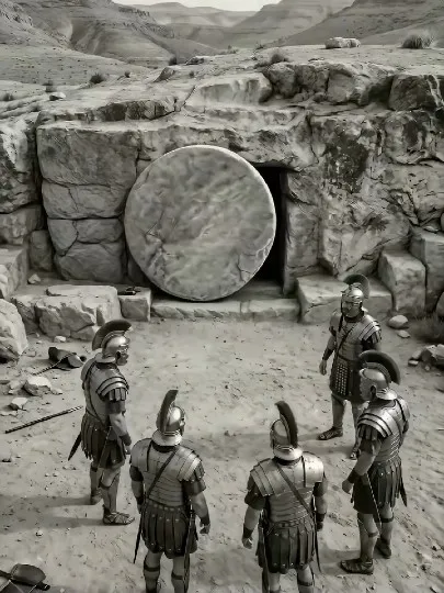 Soldiers Facing a Stone Door