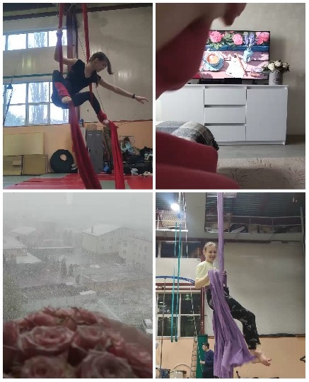 Four Pictures of Aerial Silks Practice