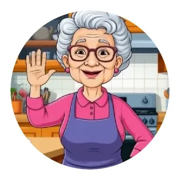 Elderly Woman Waving in Kitchen