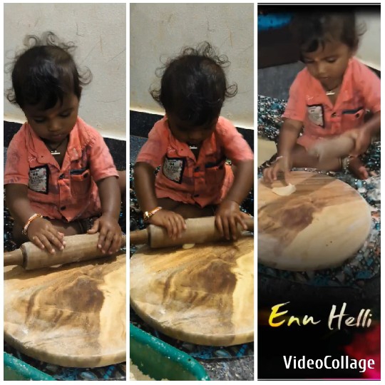 Child Rolling Dough with Focus
