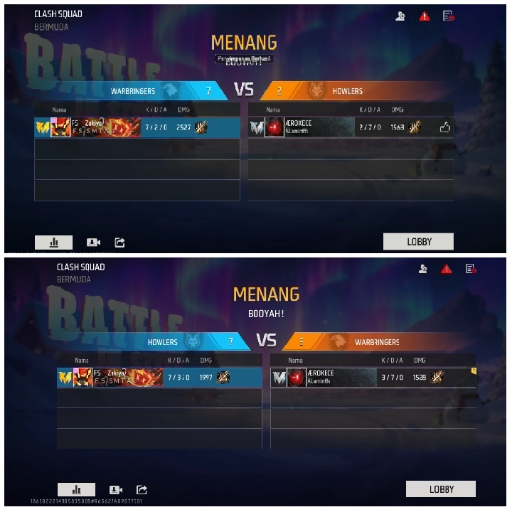 Clash Squad Match Results