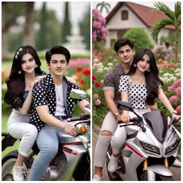 Couple Posing on Motorcycles