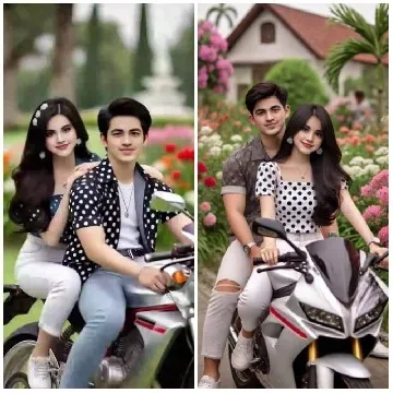 Couple Posing on Motorcycles