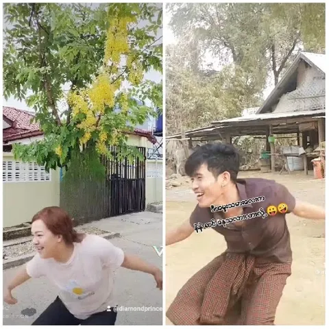 Playful Woman and Man Outdoors