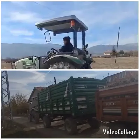 Driving Tractor with Scenic Mountains