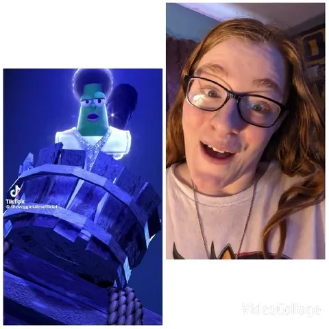 Animated Character and Smiling Person