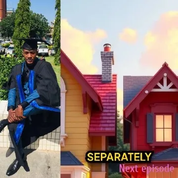 Graduation Gown and Colorful Houses