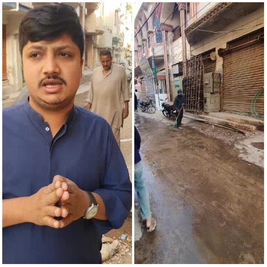 Man Speaking with Street View Behind