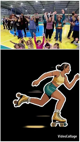 Group Cheering with Roller Skate Illustration