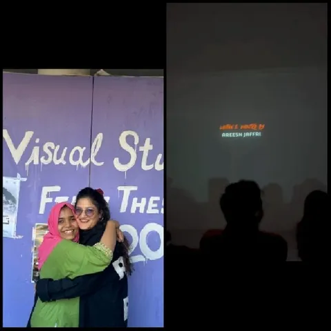 Hugging Friends and Projection Screen