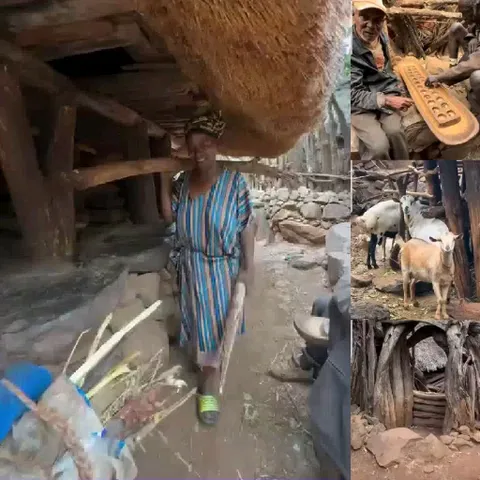 Person Outside Rustic Structure