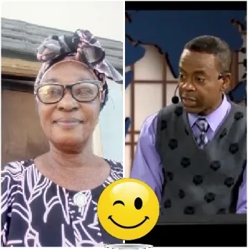 Smiling Woman and Presenting Man