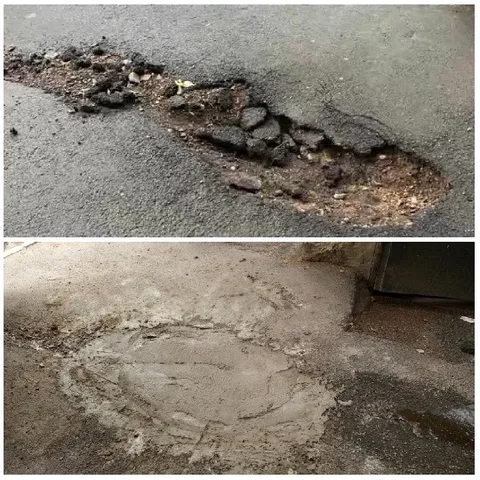 Damaged Road Next To Repaired Section