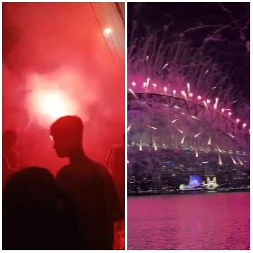Pink Smoke and City Fireworks