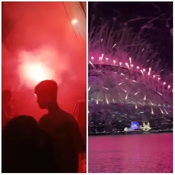 Pink Smoke and City Fireworks