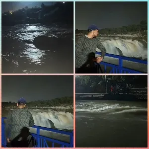 Night View of River and Waterfall